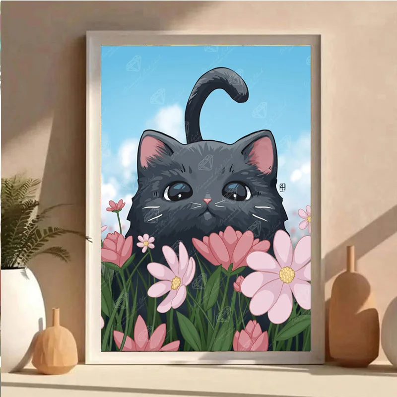 AB Diamond DIY Diamond Painting Set, featuring cartoon cat and flower designs, is ideal for adults and beginners.