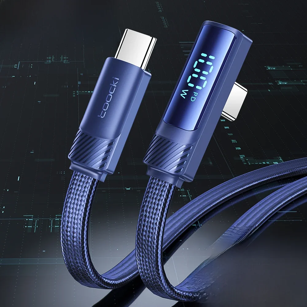 Toocki PD100W Type C To C Cable for Samsung Xiaomi Led Digital Fast Charging USB C Bend Wire for iPhone 15 Series Game Data Cord