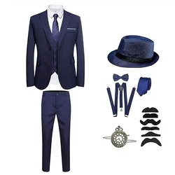 The Great Gatsby Gentleman Roaring 20s Vintage 1920s Outfits Suits & Blazers Accesories Set Three-Piece Suit Men's Costume