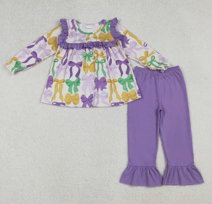 

New Arrive New Style Colorful Bows Girls Mardi Gras Clothes Sisters Matching Wear