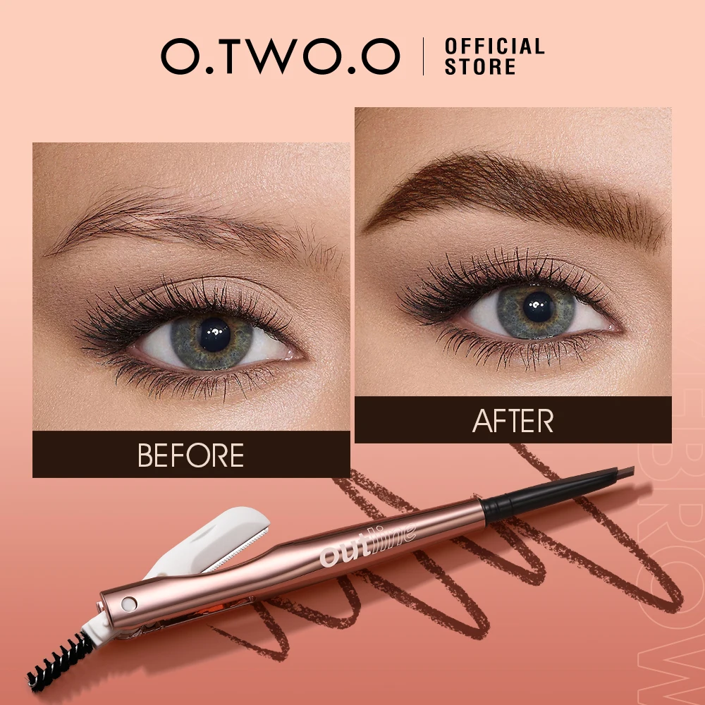 O.TWO.O Eyebrow Pencil 4Colors Retractable Pencil Dual-Sided Brush Fine Tip Shapes Defines Fill Brow Makeup With Eyebrow Trimmer