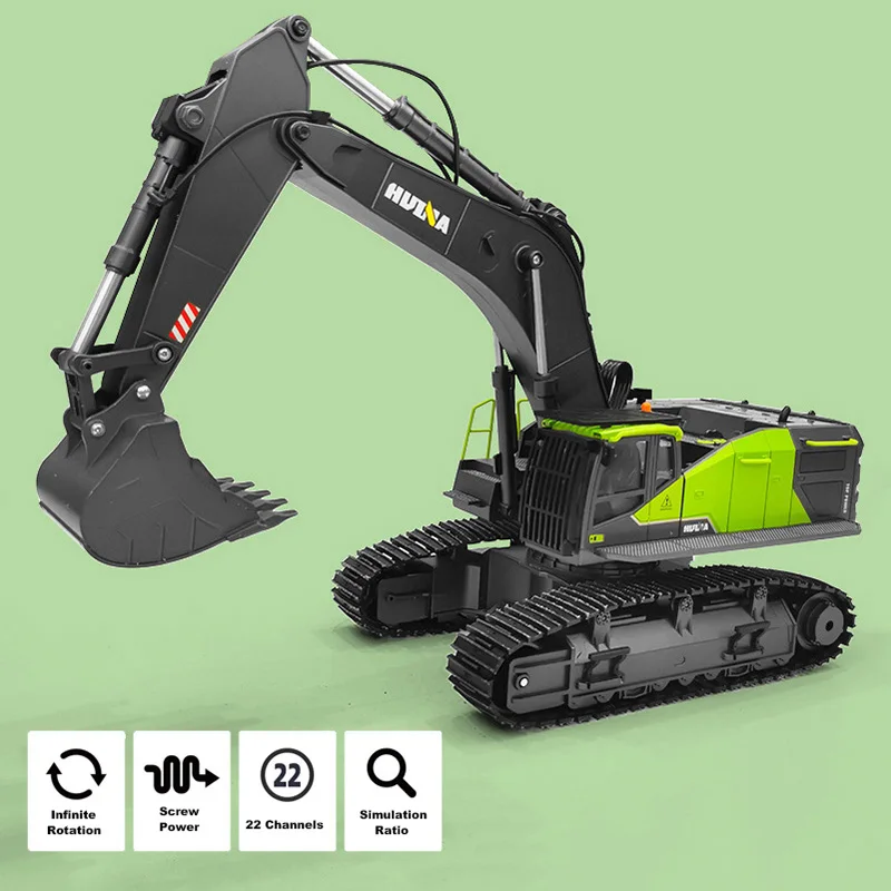 RC Excavator Huina 1593 Fully Functional 1:14 Scale 22 Channel Remote Control Toys Truck Construction Vehicle with Metal Bucket