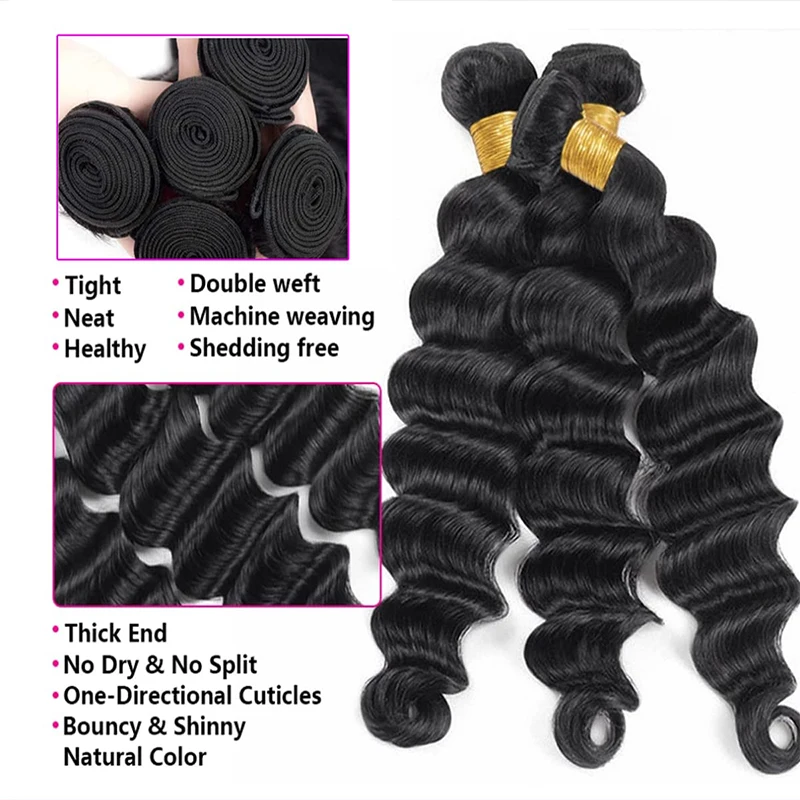 Loose Wave Human Hair Bundles Brazilian Virgin Human Hair Loose Wavy Hair for Black Women 100% Unprocessed Hair Weave Bundles