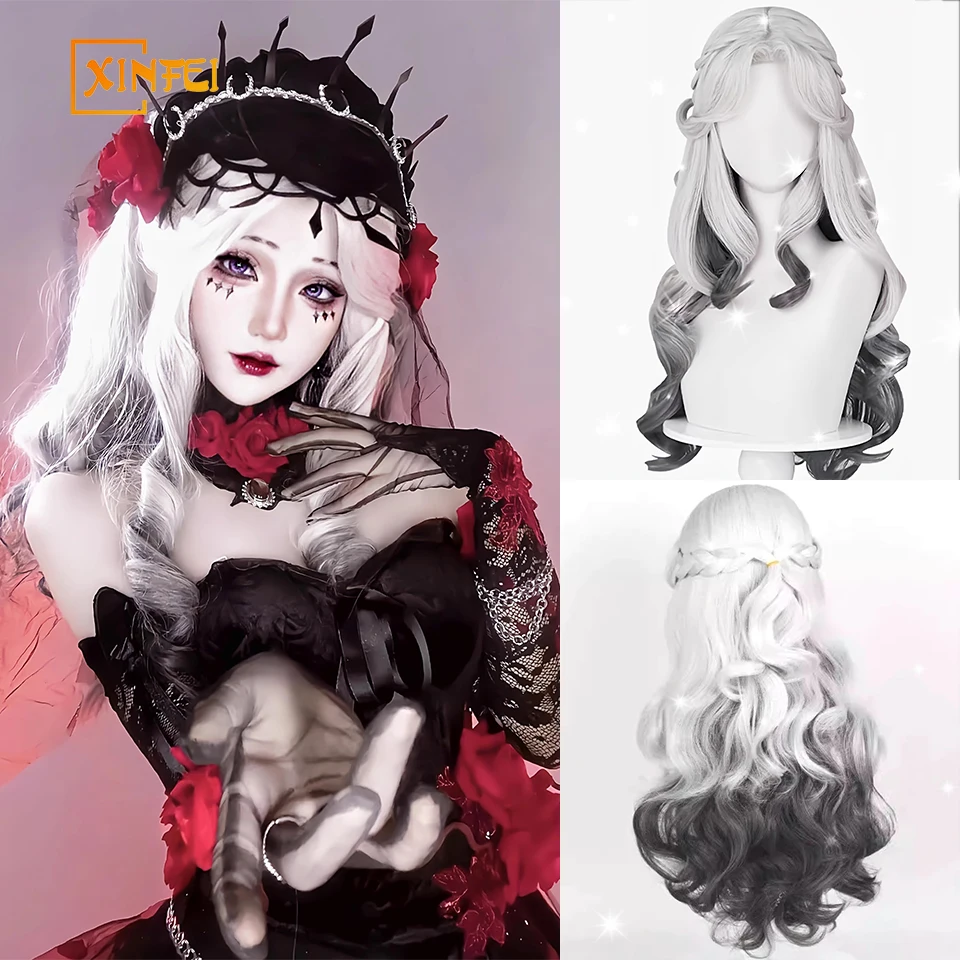 XINFEI White Black Ombre Synthetic Wigs long curly Wigs for Women Middle Part Lolita Cosplay Natural Hair Heat Resistant Fiber