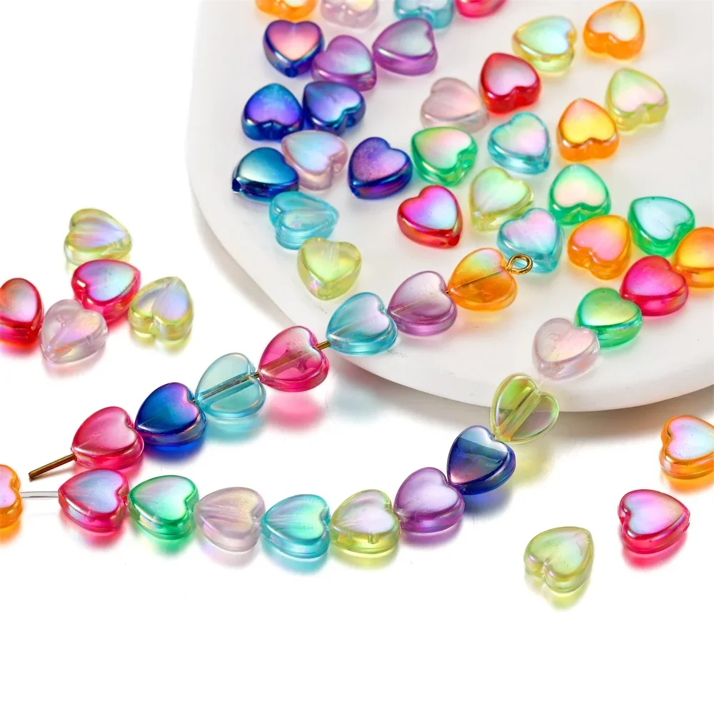 50/100 pièces 9mm AB couleur coeur perle coloré acrylique entretoise perles en vrac pour bracelet à bricoler soi-même collier fabrication de bijoux résultats fournitures
