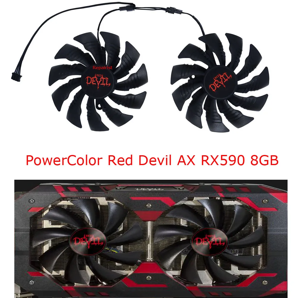 

2Pcs/Set DIY Fans,100MM(95mm),PLD10015B12H,GPU VGA Cooler,For PowerColor DEVIL RX580 RX590 RX 590 580 8G V2,Video Card Fan