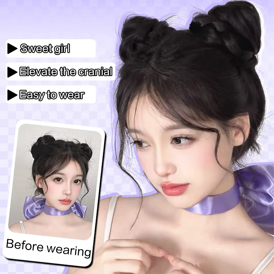 Synthetic Cat Ear Wig Bag Wig Women's Bun To Increase Hair Volume Fluffy Croissant Clip-on Newly Upgraded Ball Head