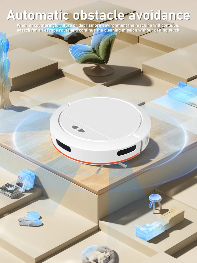 Robotstofzuiger, 5000Pa, 180 minuten, WiFi/applicatie, slanke ontwerp, automatisch opladen, perfect voor harde vloeren, haren - afbeelding 2