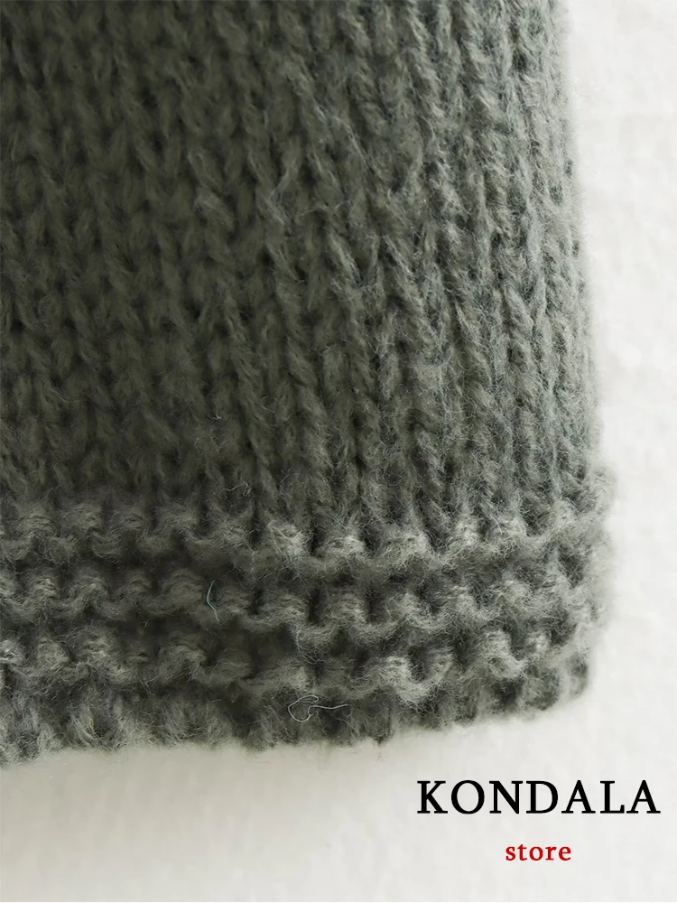 KONDALA Chic Cozy Green Ribbed Sweater Round Neck Long Sleeve Loose Fit 2023 Autumn Pullover Winter Loose New Women Knitwear