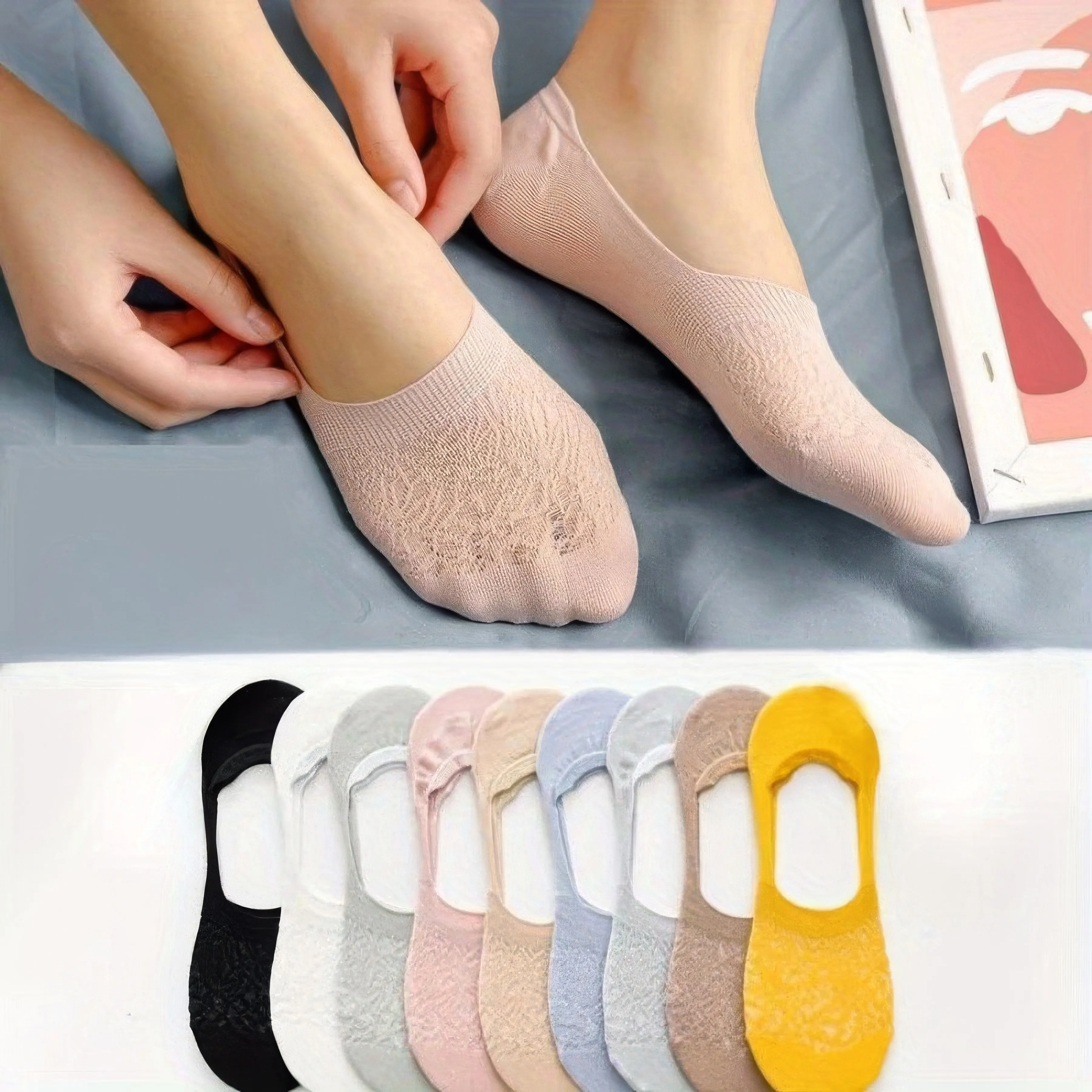 5 أزواج من جوارب الدانتيل غير المرئية - جوارب شفافة مريحة للغاية للنساء بألوان عارية متعددة #6