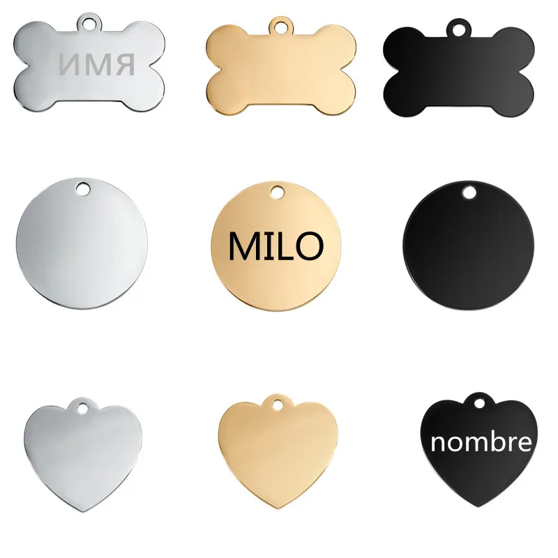 Stainless Steel Dog Id Tag Personalized Engraved Double Sided Pet Name Tag Circle Bone