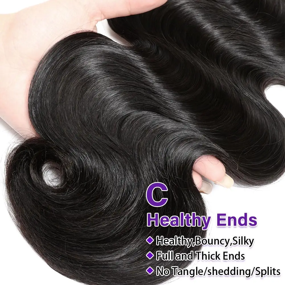 ボディウェーブ人毛1～3束 12A ボディウェーブ束 未処理ブラジル産バージンヘア束 本物の人毛 ナチュラルブラック