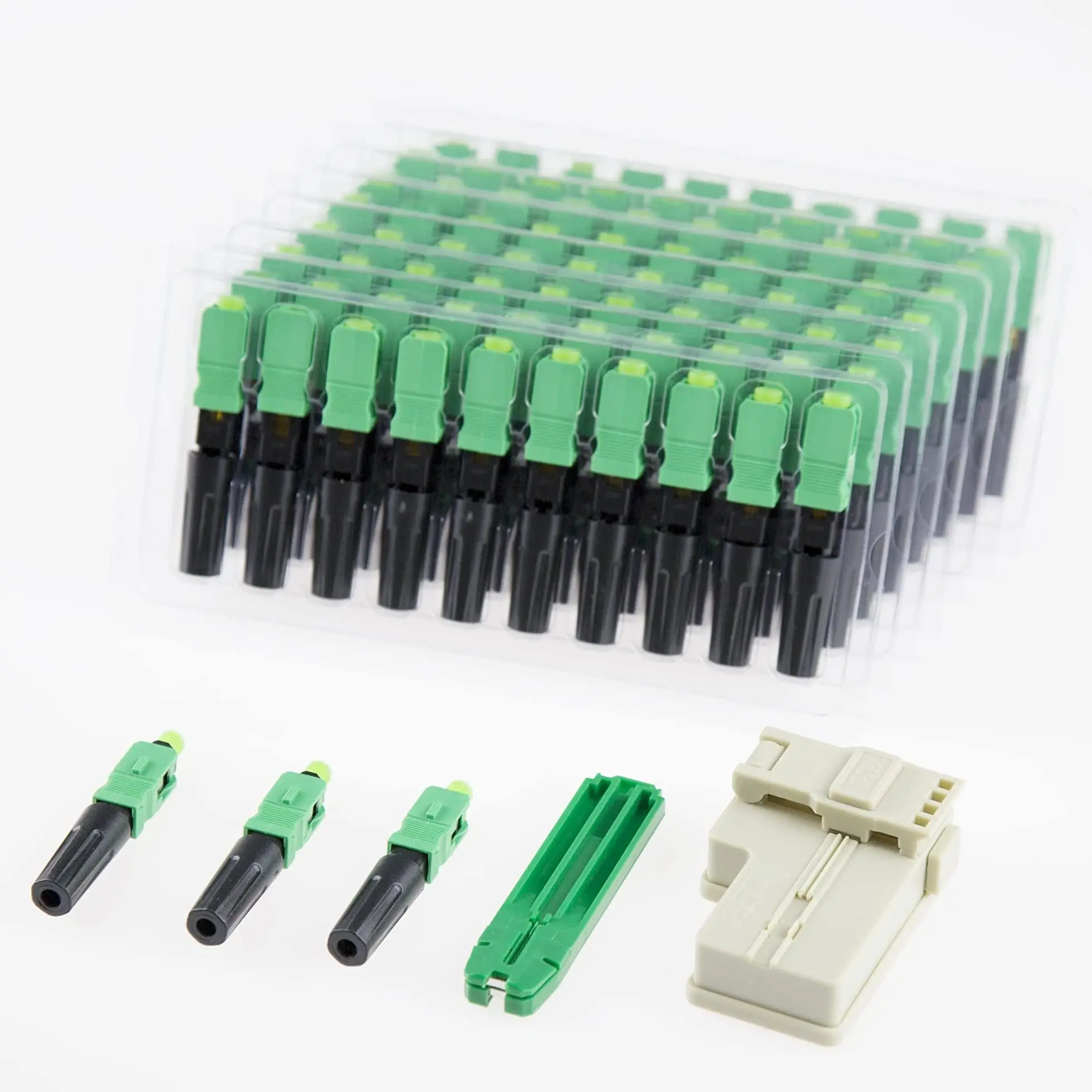 

Embedded SC APC Fiber Optic Fast Connector FTTH Single Mode Fiber Optic SC Quick Connector Green Adapter Field Assembly