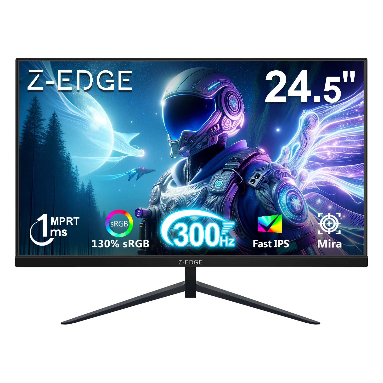 Z-EDGE 24,5-Zoll Gaming-Monitor – Ultraschlanker Rahmen, 1920 x 1080 Full HD, 16:9 IPS-Panel, 300 Hz, 1 ms MPRT, Eye-Care & FreeSync, HDR10, 1000:1 Kontrast, 300 cd/m² Helligkeit, VESA-kompatibel