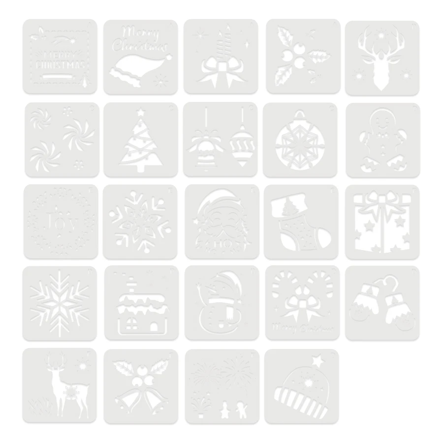 24-teiliges Weihnachtsschablonen-Set, 15 x 15 cm, wiederverwendbare DIY-Malschablonen für Karten, Scrapbooking, Leinwand, Stoff, Wand und Urlaub Cr