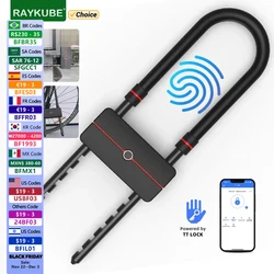 RAYKUBE Waterproof TT Lock APP Control U-Shape Electronic Bicycle Lock Smart fingerprint U-Lock with TT Lock BLE Passcode Unlock