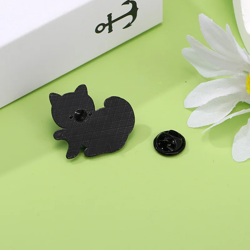 Cute Cartoon Black Cat Enamel Brooch Creative Animal Flower Plant Lapel Pin Badge Backpack Clothing Hat Accessories