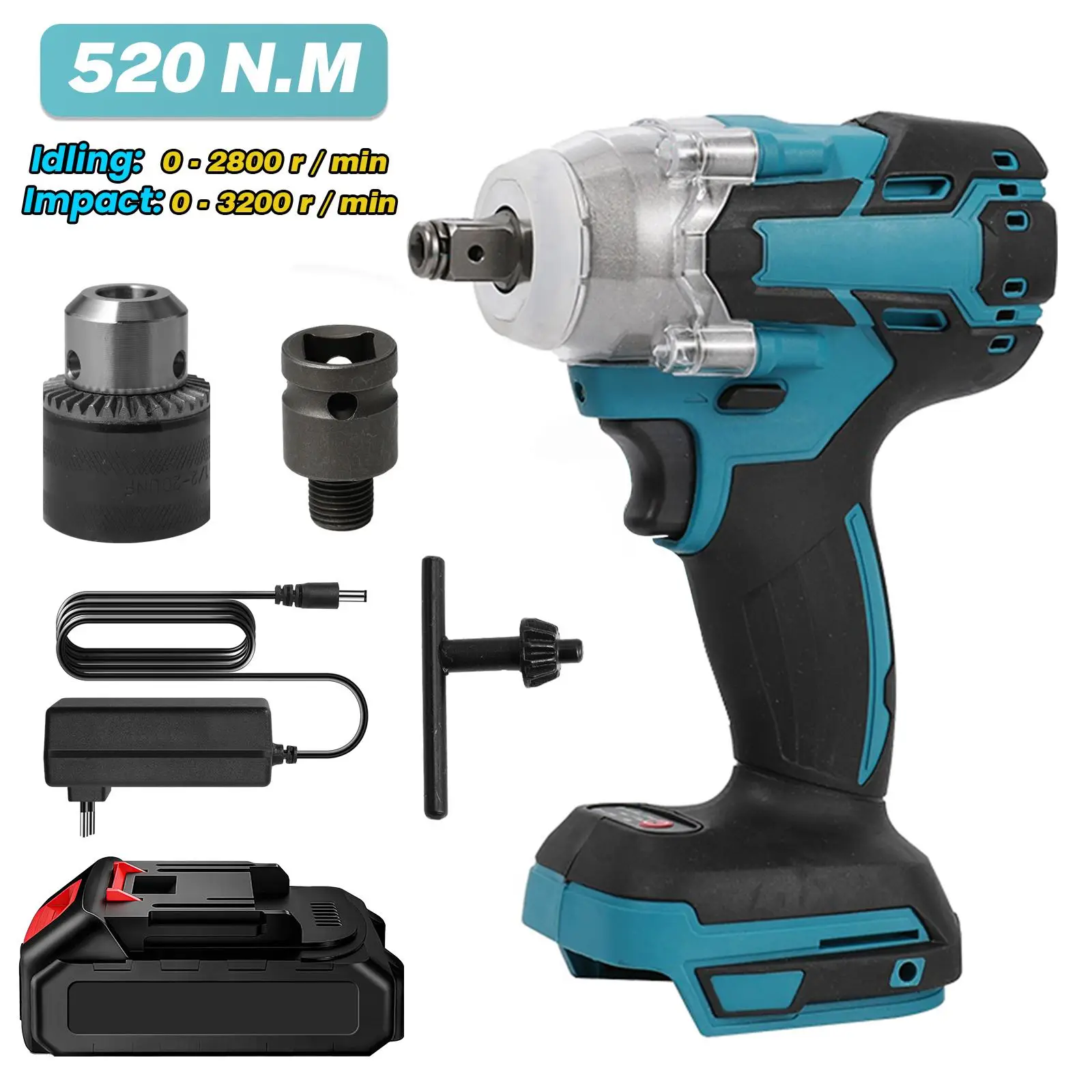 520N.M Torque Brushless Electric Impact French 1/2 Inch Cordless Electric wench Power driver For Makita 18V Battery