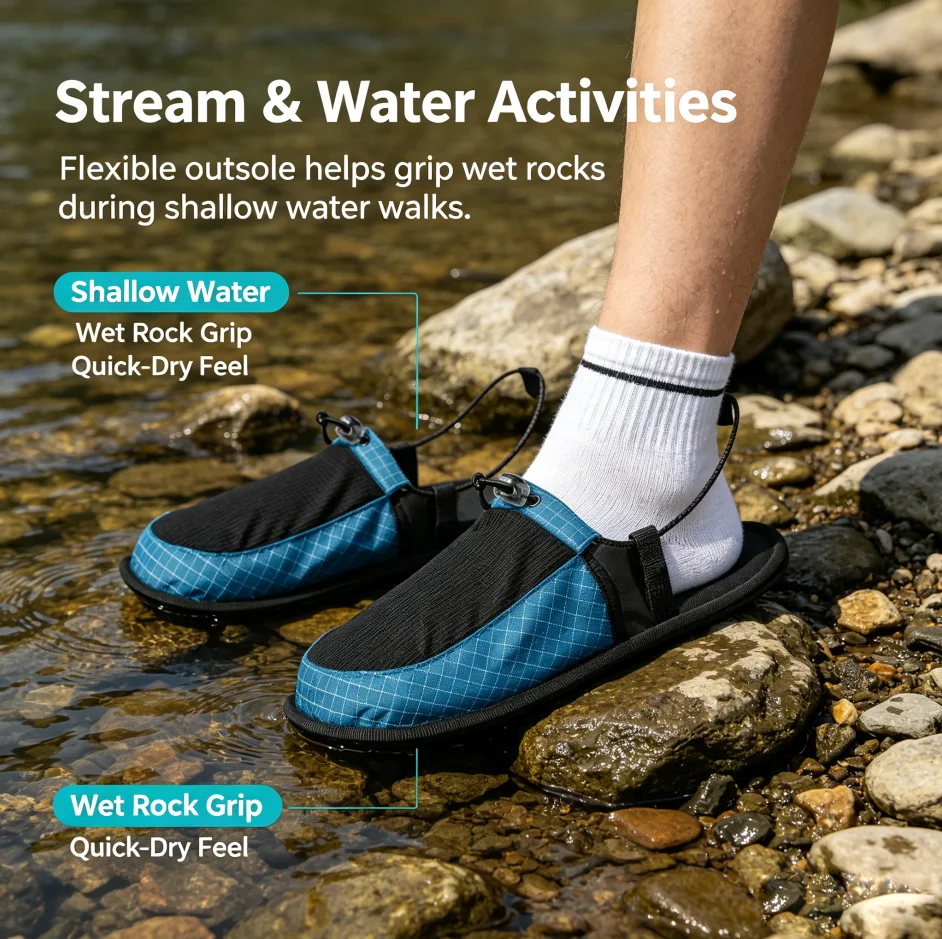Foldable Slippers Quick Dry Water Anti Slip Barefoot Wading Shoes Lightweight Travel Beach Camp Hotel Portable Outdoor Sandals