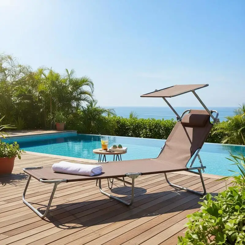 Chaise longue pliante, chaise longue de jardin avec pare-soleil, chaise longue de terrasse avec dossier réglable en 4 positions, chaise longue de camping, supporte jusqu'à  personnes, World Cup