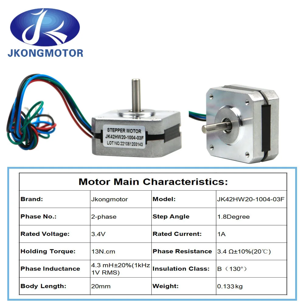 Jkongmotor Nema 17 Stepper Motor 20mm 13Ncm 1A Nema17 Step Motor 4-Lead 17HS08-1004S Motor for CNC Extruder 3D Printer Motor