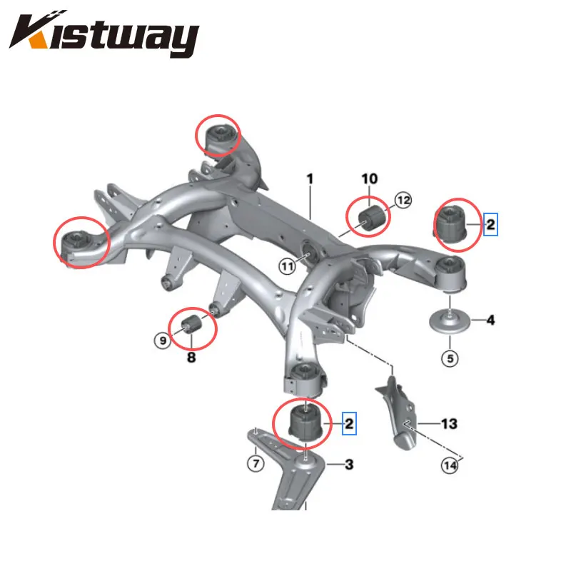 7PCS Rear Axle Beam Mounting Bonded Rubber Bushing Set For BMW X5 X6 F15 F16 E70 E71 E72 33176770947 33176770948 33316784940