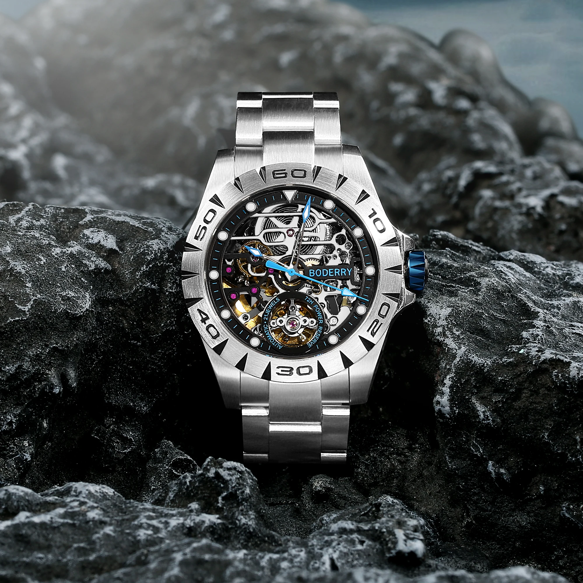 Boderry Urban Men\'s Fashion Watches Luxury Automatic Mechanical Luminous Waterproof Stainless Steel Male Clock Relogio Masculino