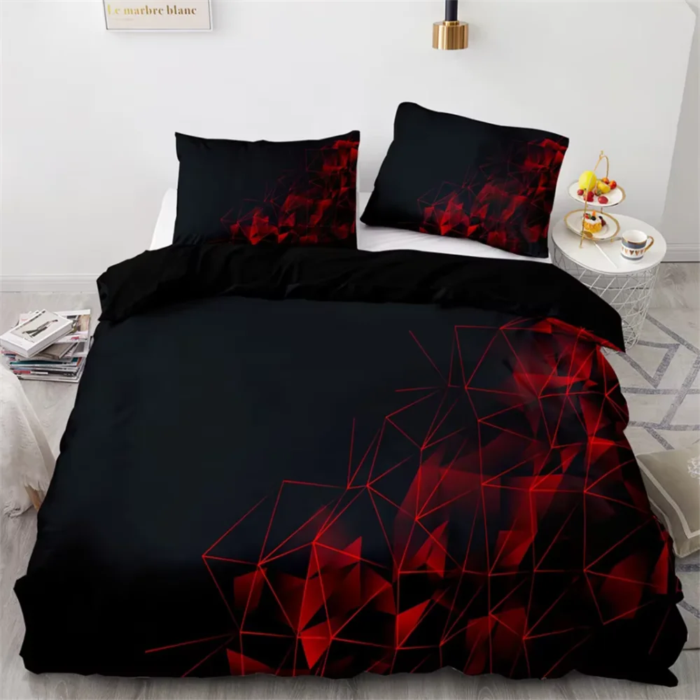 

Luxury 3D Black Marble Bedding Sets Red Glowing Polygonal Grid Pattern Single Double Twin Queen King Size Duvet Cover Sets