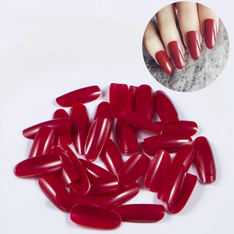 500 stück Rot Oval Nagel Tipps Drücken Auf Nägel Runde Full Cover Falsche Nagel Tipps Acryl