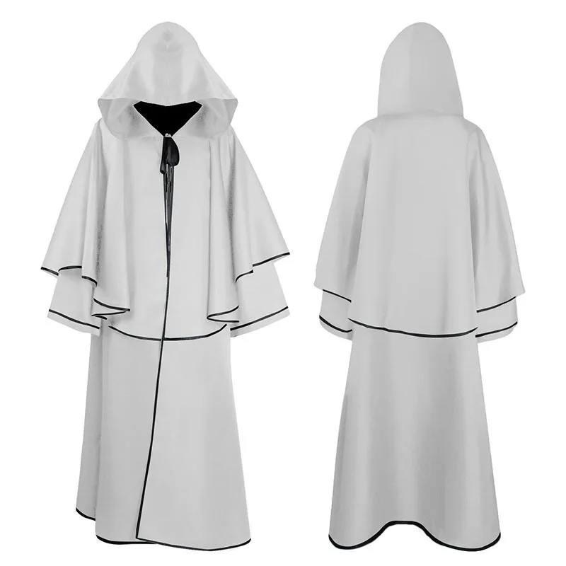 Men\'s Cloak Wizard Costume Medieval Hooded Robe Costume Monk Friar Robes Priest Costume Halloween Party Cosplay Death Ghost Suit