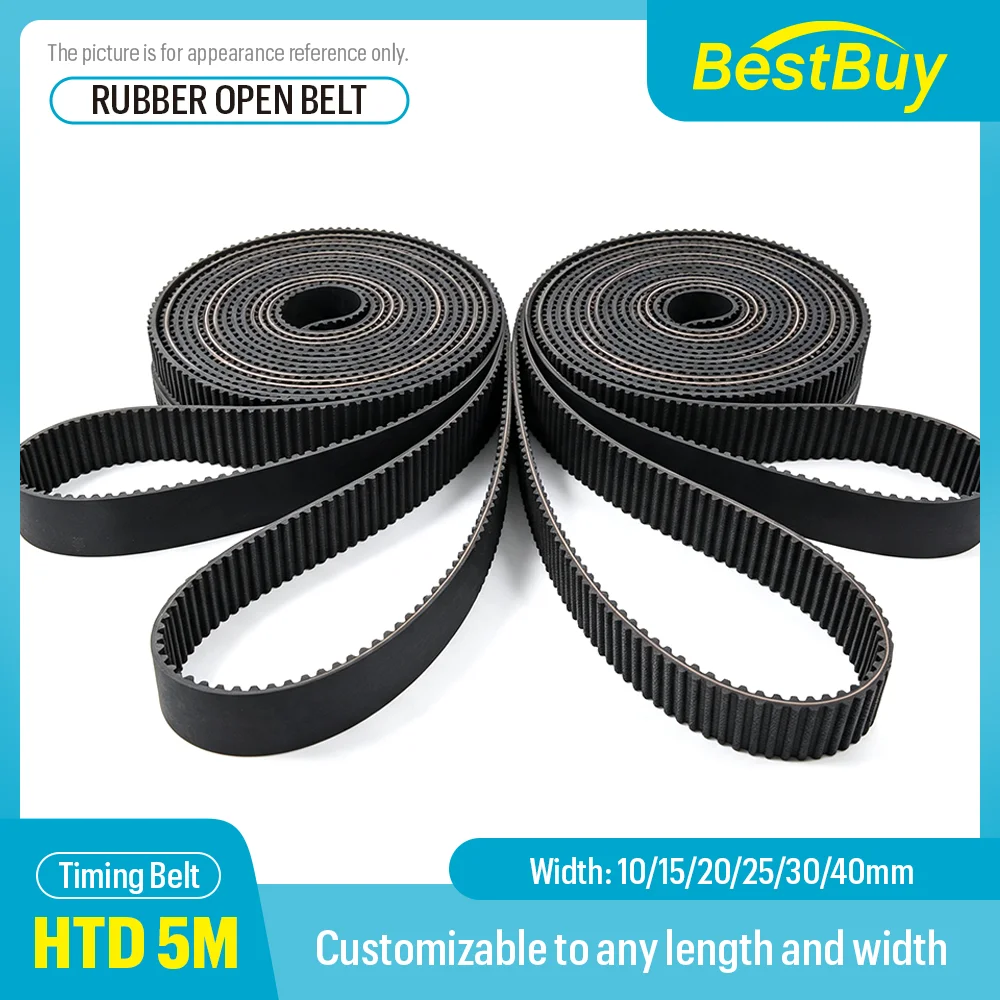 Rubber Open-Ended HTD 5M Series Timing Belt Transmission for 3D Printer Various Widths Available 10/15/20/25/30/40mm