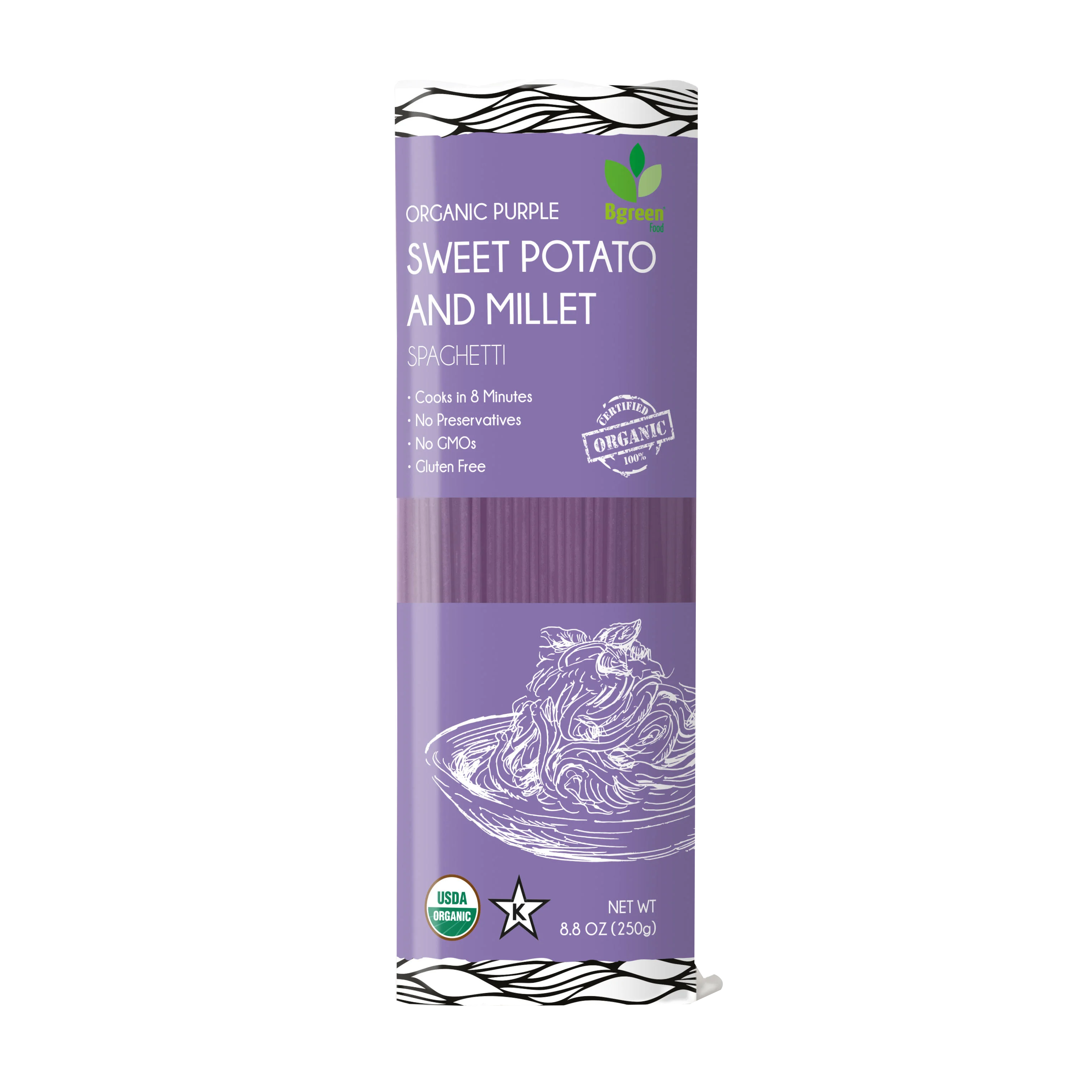 Spaghetti de patates douces violettes et millet bio