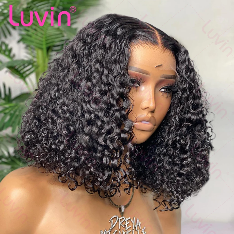 Luvin Brazilian Short Bob 13x4 Lace Frontal Human Hair Wigs Deep Wave Bob Wig 13x6  Lace Hd Curly 5x5 Closure Wig For Women