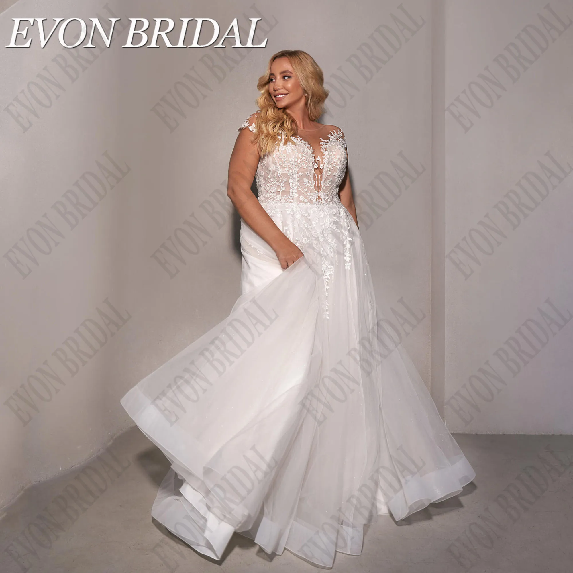 

EVON BRIDAL Customized Oversize Wedding Dress 2025 Bride Short Sleeves Applique Lace Vestido De Novia Bride Gowns Sweep Train