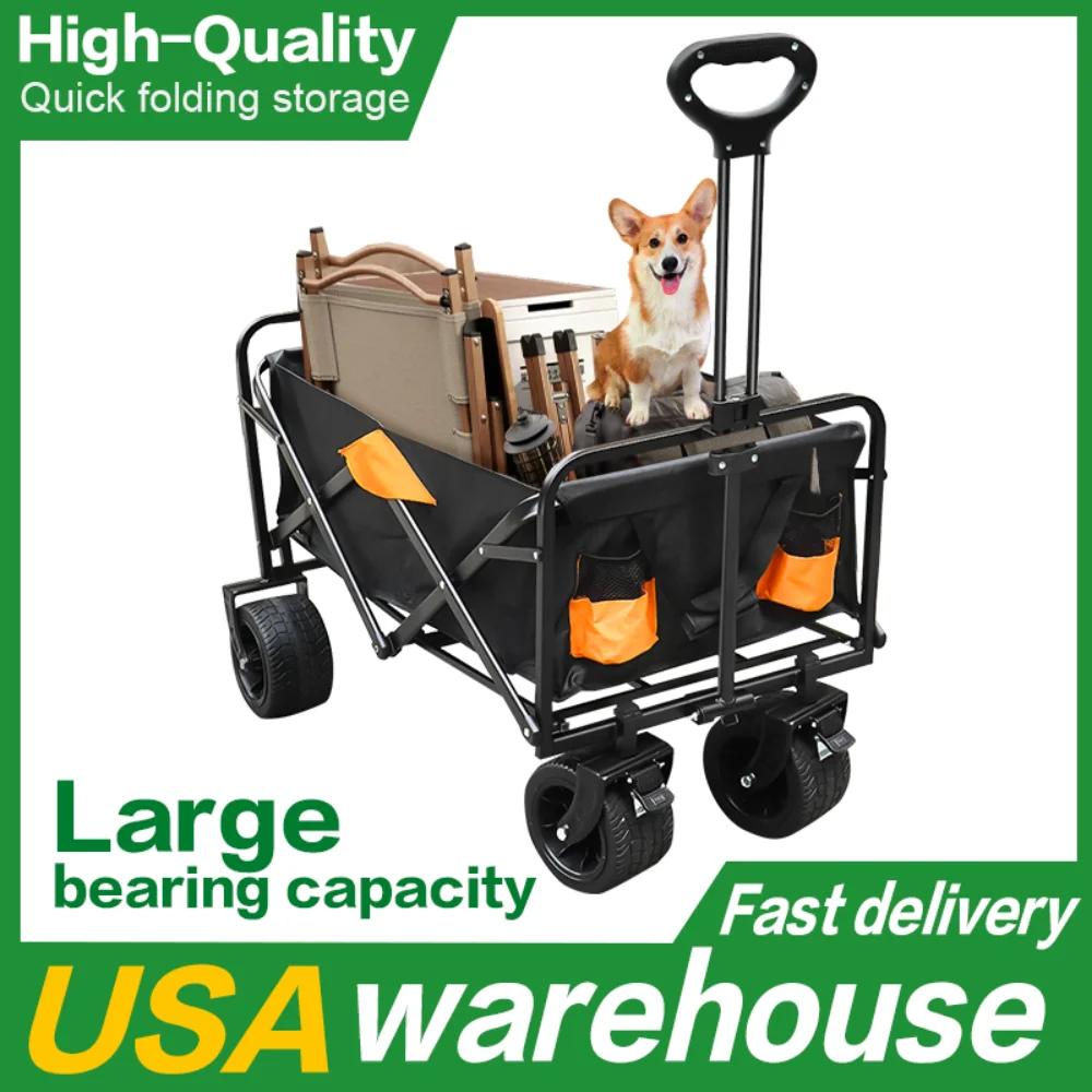 Heavy-Duty Collapsible Utility Wagon Cart With All-Terrain Wheels,220 LBS Beach-Large Capacity For Shopping Sports Camping