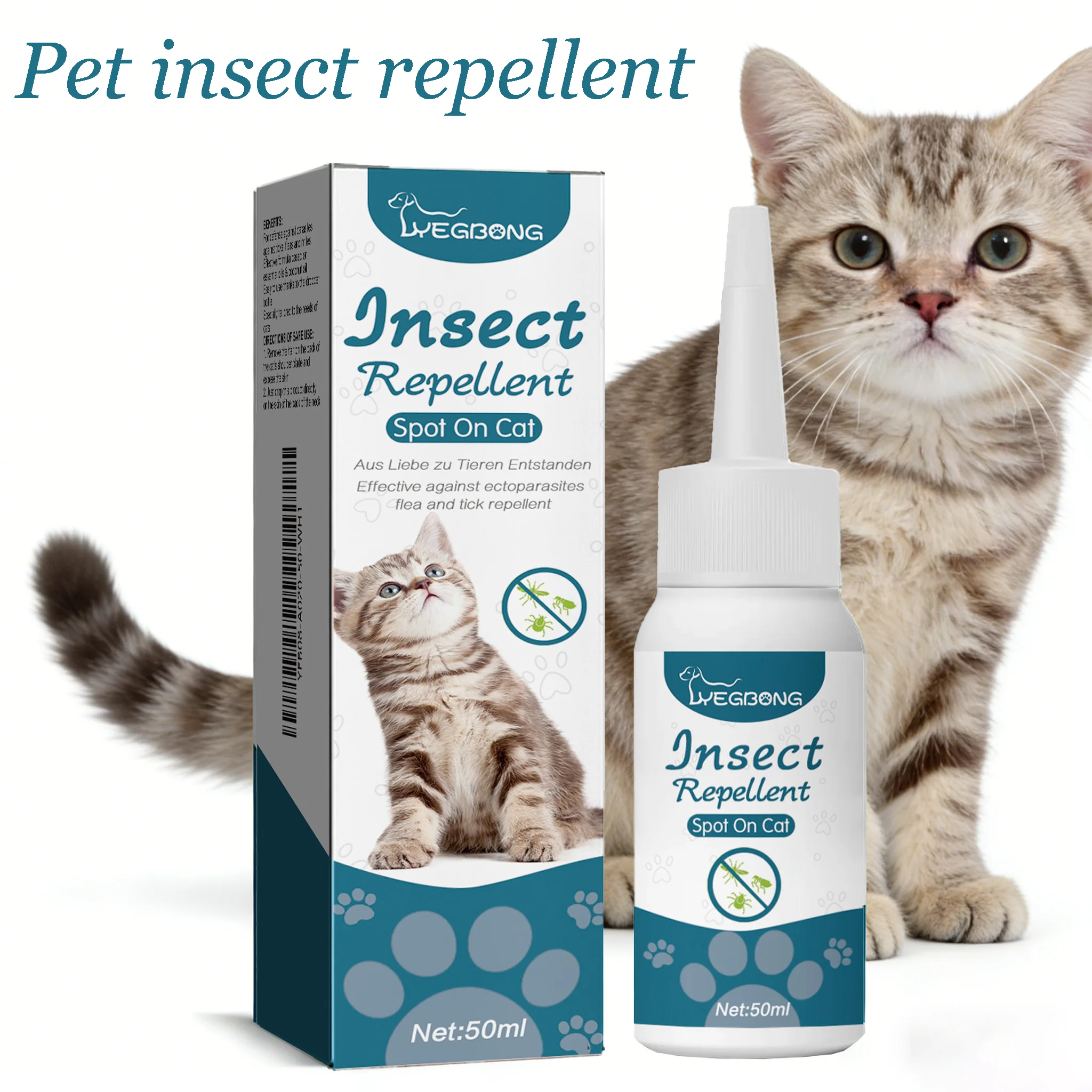 50ML Pet Anti-flea Tick Drops for Cats and Dogs Natural Formula Skin Cleaning Fast-acting Protection Deworming for Pet Care