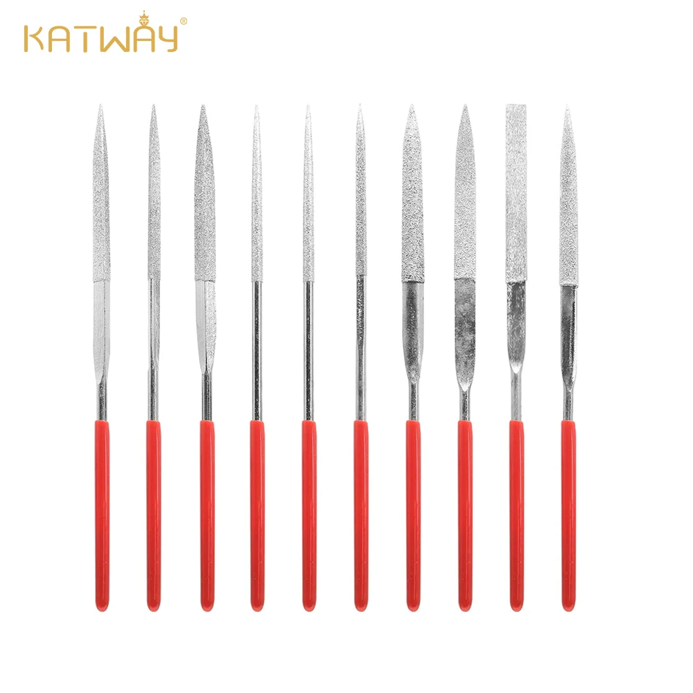 

KATWAY Stone, Glass, Metal Carving, and Craft Hand Tools, 10Pcs Mini Needle File Set – 3x140mm Diamond Needle Files HH-AA13