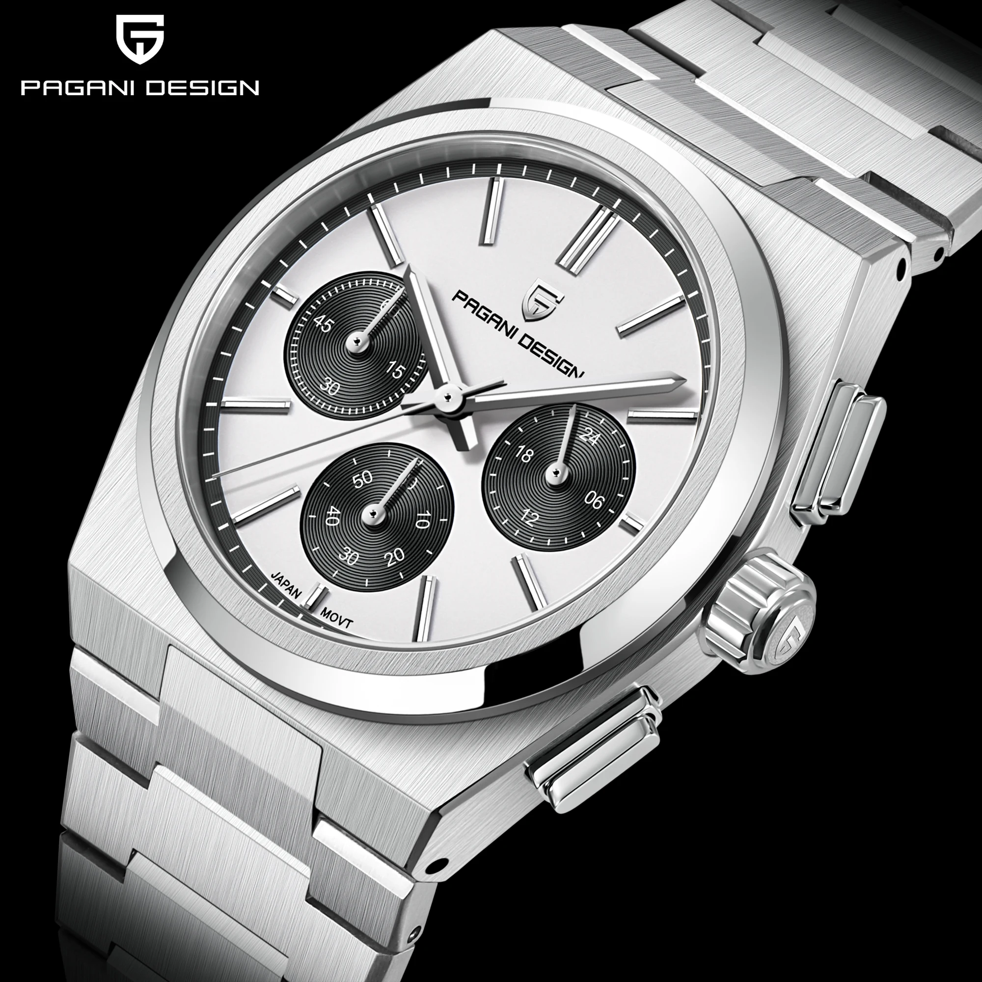 PAGANI DESIGN Men's Quartz Watches Sapphire Stainless Steel VK63 Clock Waterproof watch for men Reloj hombre PD1761