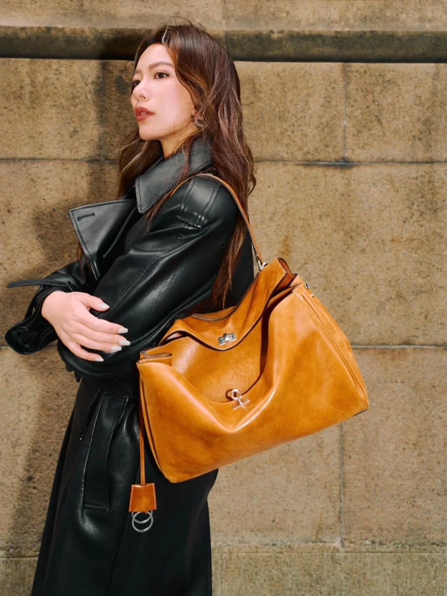 

New Lazy Floppy Style Top Quality Leather Large Capacity Tote Bag For Women Shoulder Handbag Fashion Designer Purse
