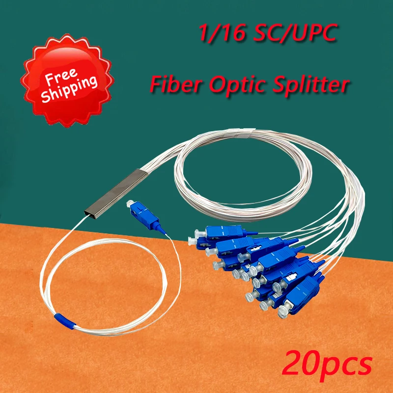 

20 PCS/Lot Fiber Optic Splitter1X16 PLC SC/UPC SM Singlemode Mini Module 0.9mm G657A1 PVC 1m FTTH Blockless