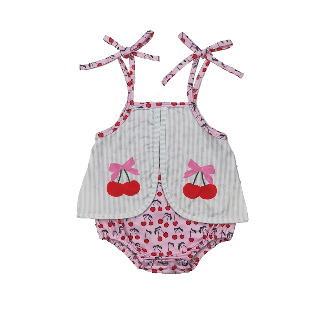 

SR2279 Baby Girls Summer Rompers Straps stripe cherry baby girls summer romper