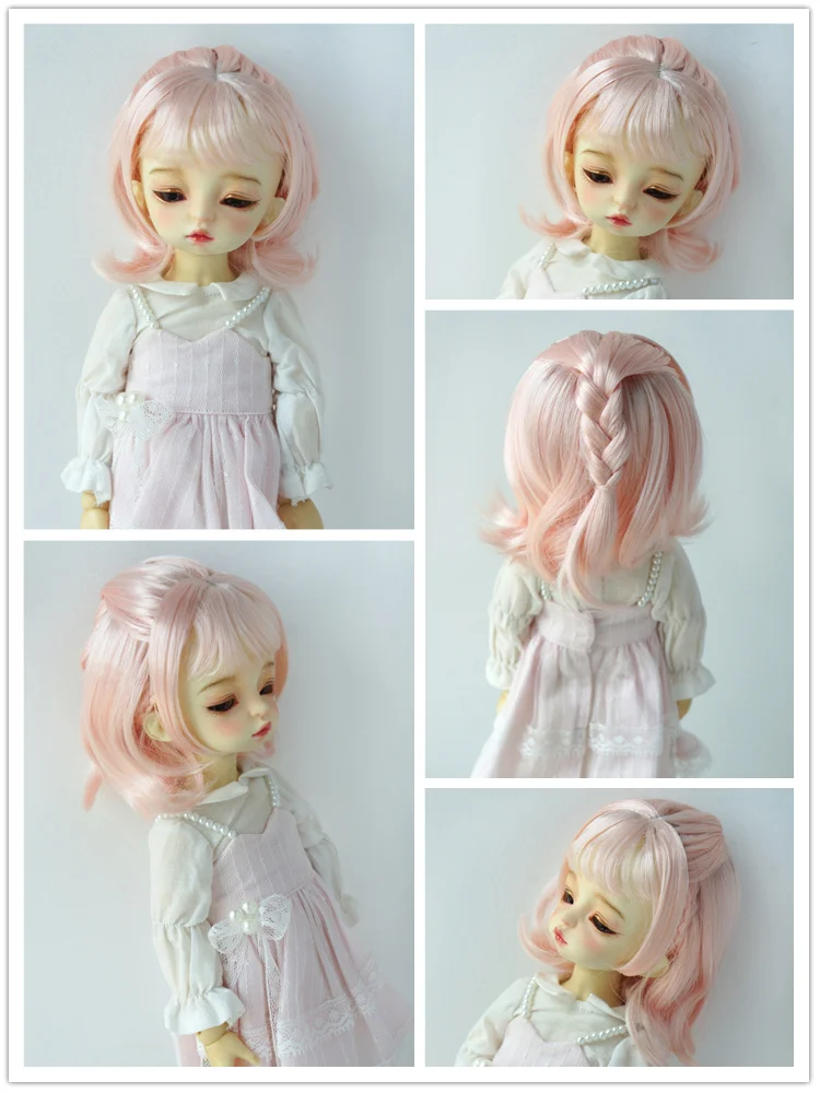 

JD618 1/6 Fashion Peach Pink Synthetic Mohair BJD Wig For 15.5-18cm Doll Wigs For Size 6-7inch YOSD Doll Hair Free Shipping