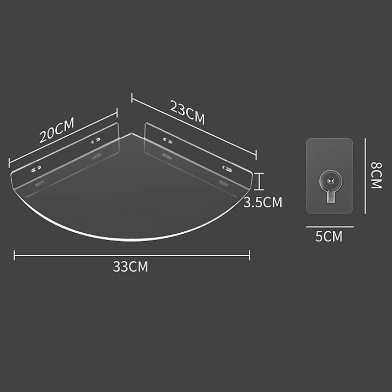 Clear Acrylic Corner Shelf, Wall Hanging Display Floating Shelves No Drilling Bathroom Soap and Shampoo Holder Shower Organizer