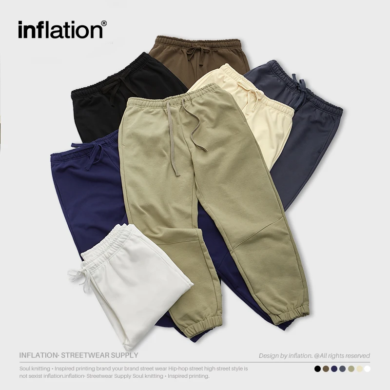 

INFLATION Solid Color Track Pants Unisex 2023 Spring Drawstring Waist Jogger Pants Male Casual Trousers