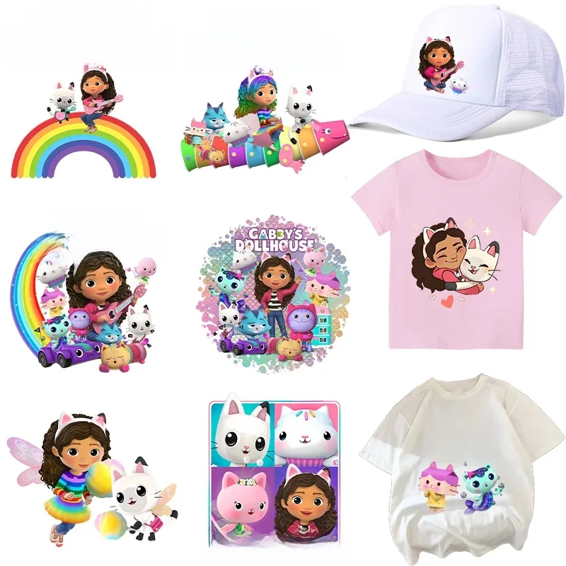 Gabby Dollhouse – autocollants de transfert de chaleur, imprimé de dessin animé mignon pour T-Shirt, sweat à capuche, vêtements, patchs pour enfants, bricolage, application de transfert à repasser
