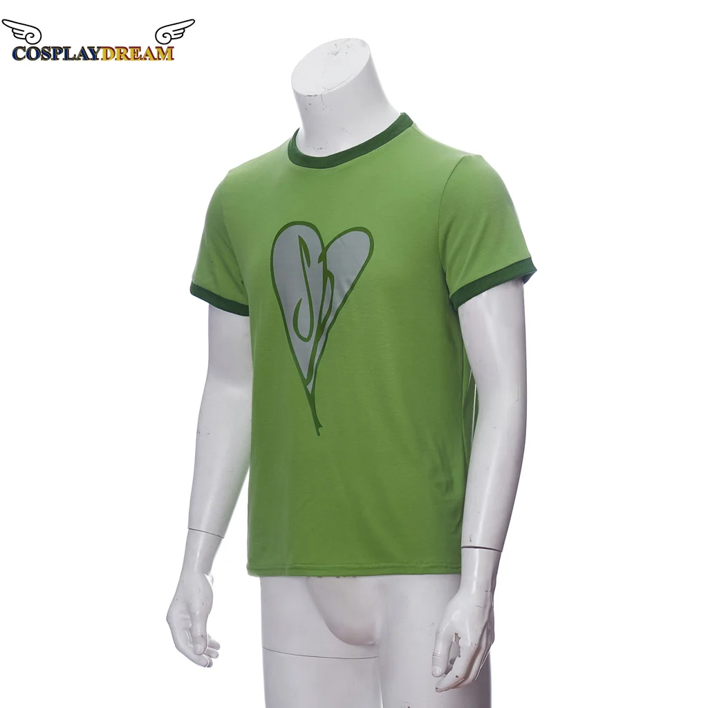 (in stock) Scott Pilgrim Costume Heart Ringer Shirt Men's Green Printed T-Shirt Tee Men Casual Short Sleeve Top