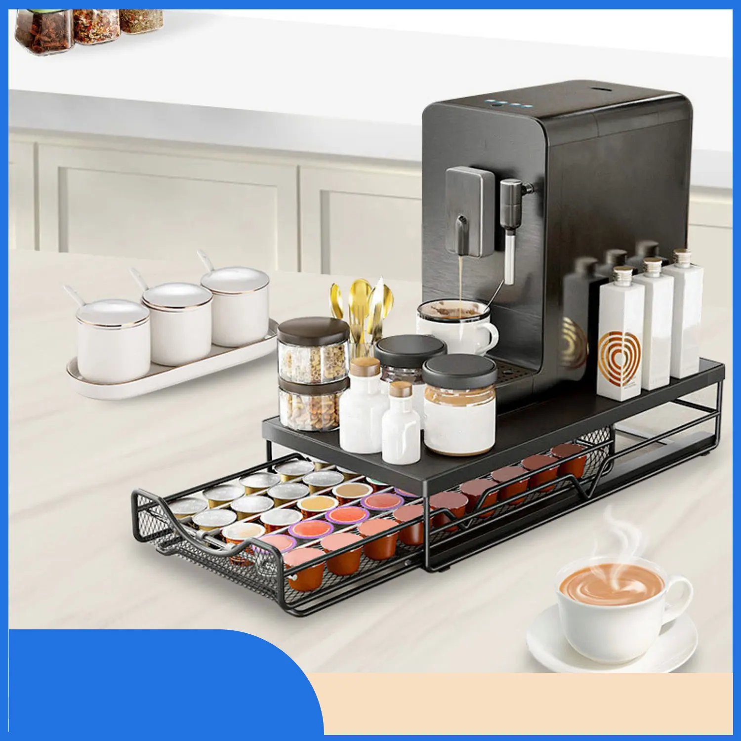 Aufbewahrungsschublade für Kaffeekapseln, platzsparender Kaffeepadhalter für Kapseln mit rutschfesten Netzfüßen ​ Massive Lagerung