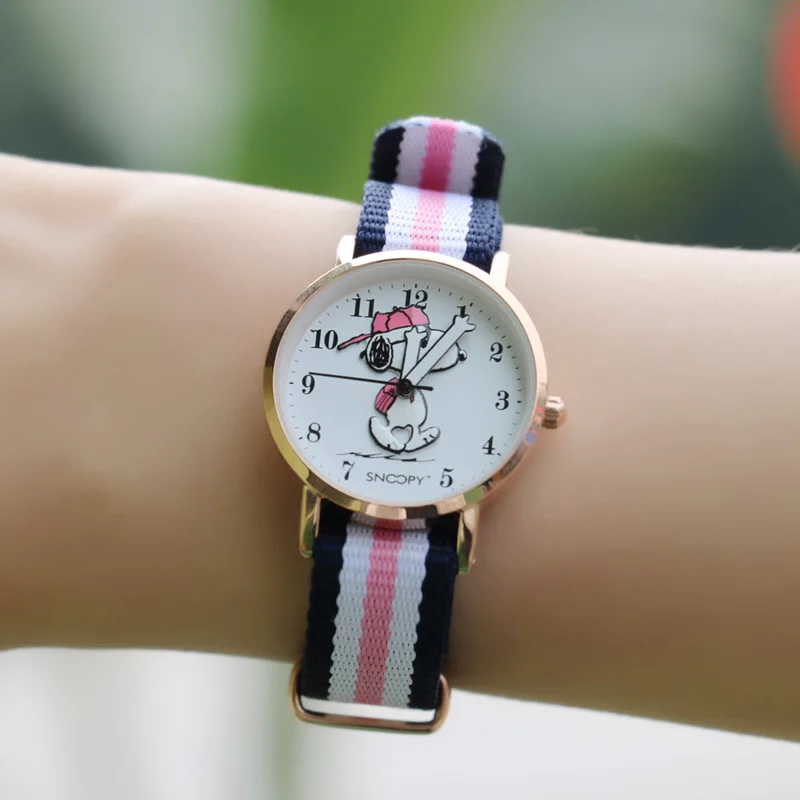 Snoopy Original Girl Young Lady Fashion Cartoon Quartz Wristwatch Nylon Band Children Student Woman Waterproof Lovely Cute Clock