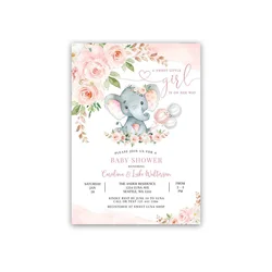 Baby Elephant Invitation Card, Customized, Blush Pink Rose Gold, Baby Shower Invitation Card,Girl