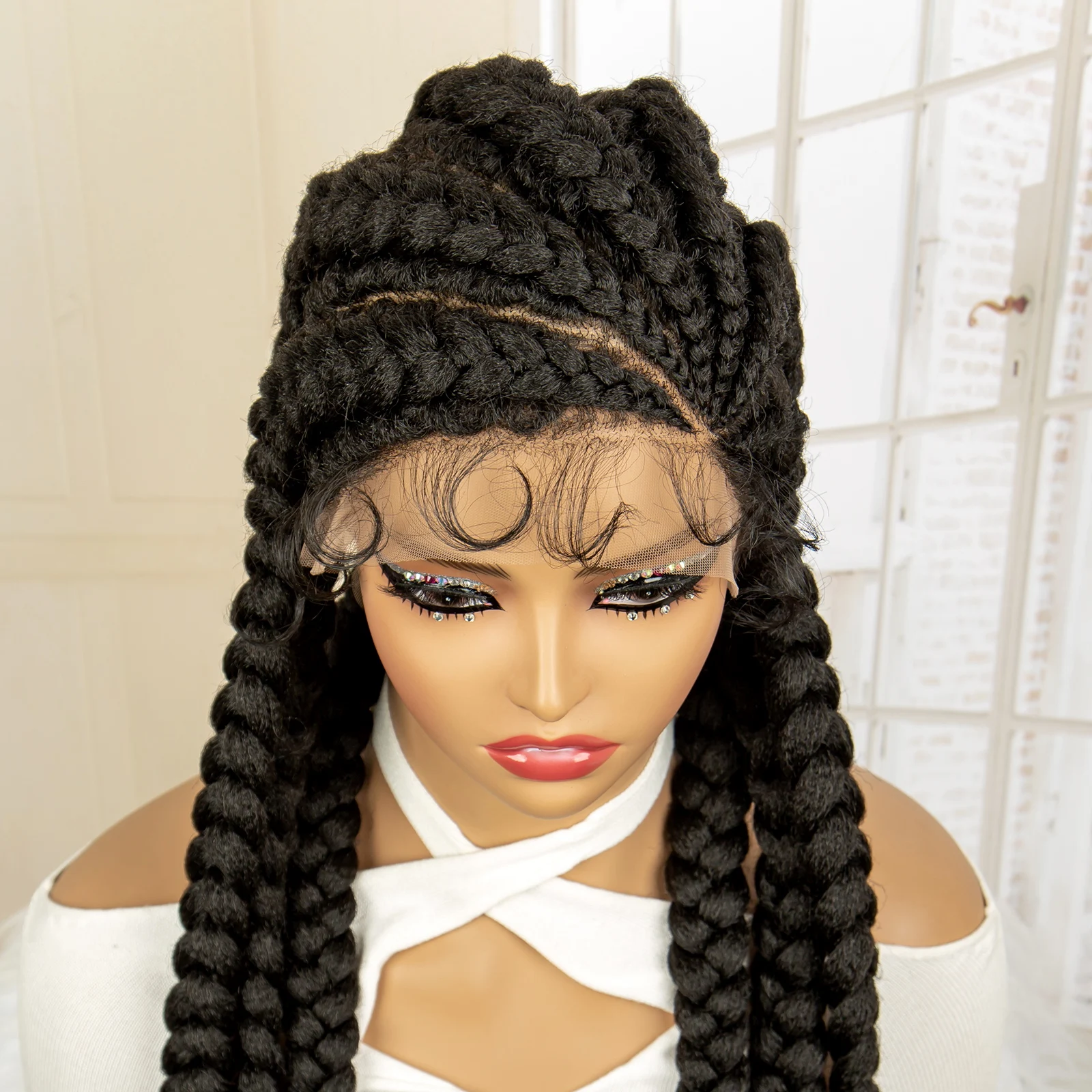 36 inches Synthetic Full Lace Wig for Black Women Braided Wig Lace Frontal Glueless Box Braids Wig Women Synthetic Braided